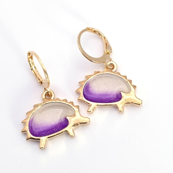 Purple Hedgehog Earrings - Picture 3 of 5
